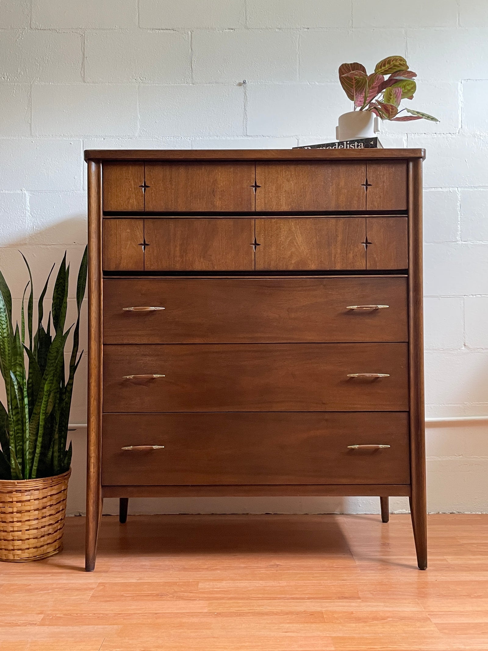 broyhill vintage mid century modern saga 5 drawer walnut dresser Broyhill Saga Highboy Chest – Warehaus Orlando